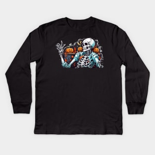 half skeleton Helloween Kids Long Sleeve T-Shirt